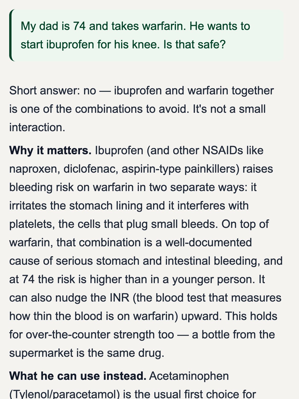 A conversation with T2MED about a medicine interaction, on a phone