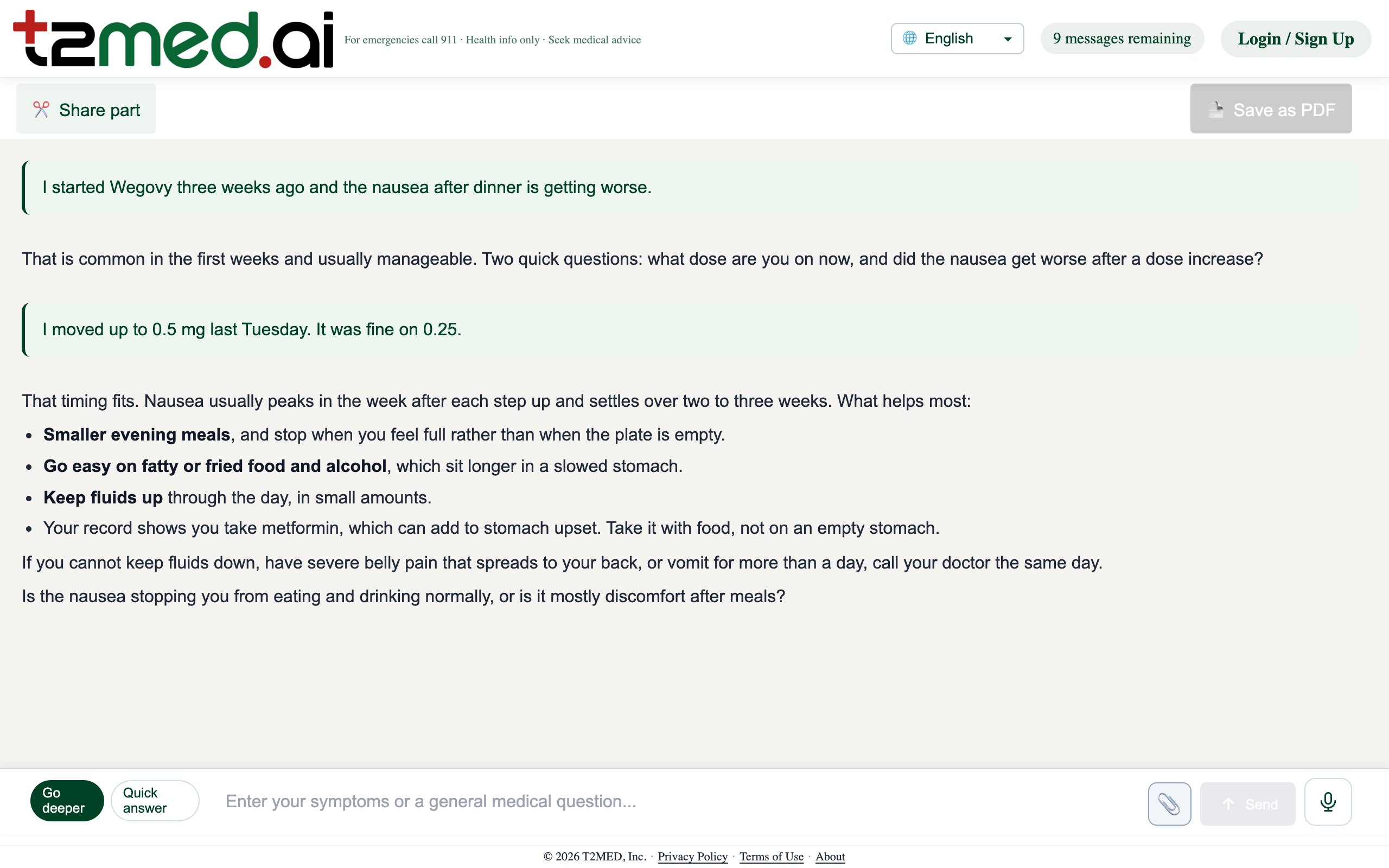 A Patient Support 24/7 conversation about nausea on a GLP-1 medicine, on a laptop